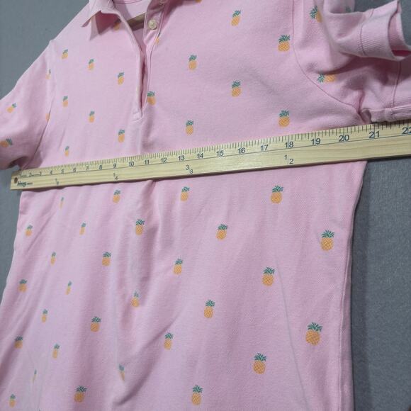 Lands' End Pink Pineapple Polo Shirt M Pima Cotton Tropical Preppy Coastal Chic - Picture 6 of 6